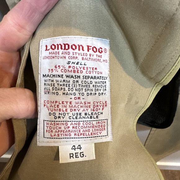 London‎ Fog Maincoats Sz 44 R  Men's Classic Tan/Khaki Trench Coat W/Lining Vtg - Picture 14 of 16